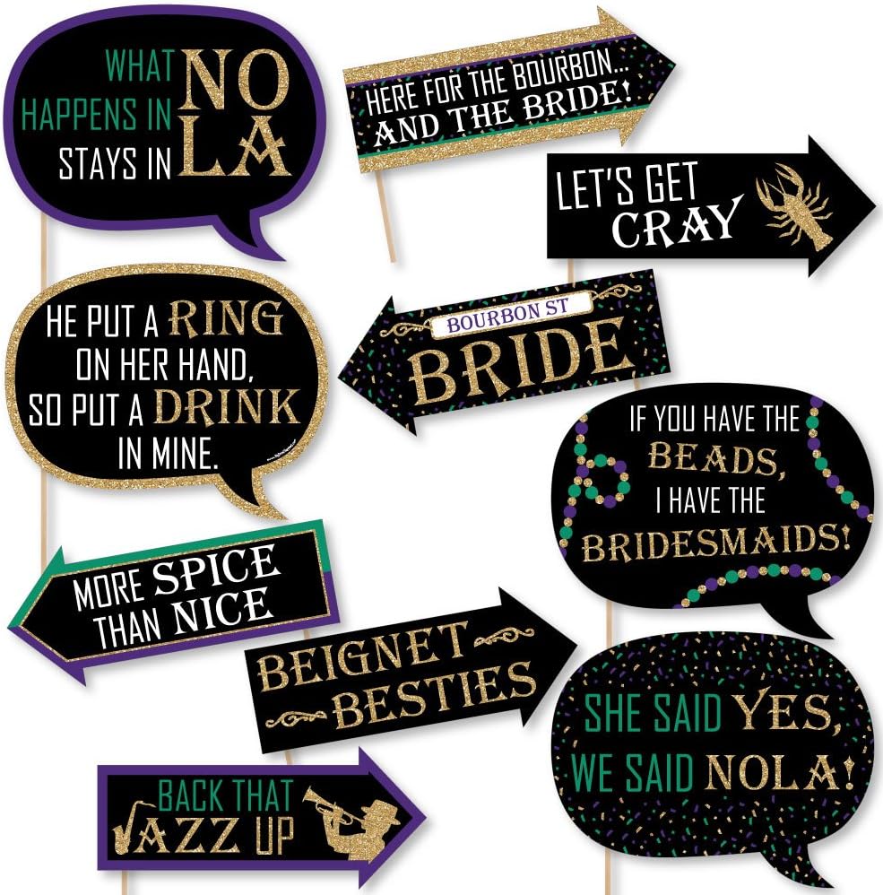 Big Dot of Happiness Funny Nola Bride Squad - New Orleans Bachelorette Party Photo Booth Props Kit - 10 Piece