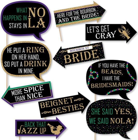 Big Dot of Happiness Funny Nola Bride Squad - New Orleans Bachelorette Party Photo Booth Props Kit - 10 Piece