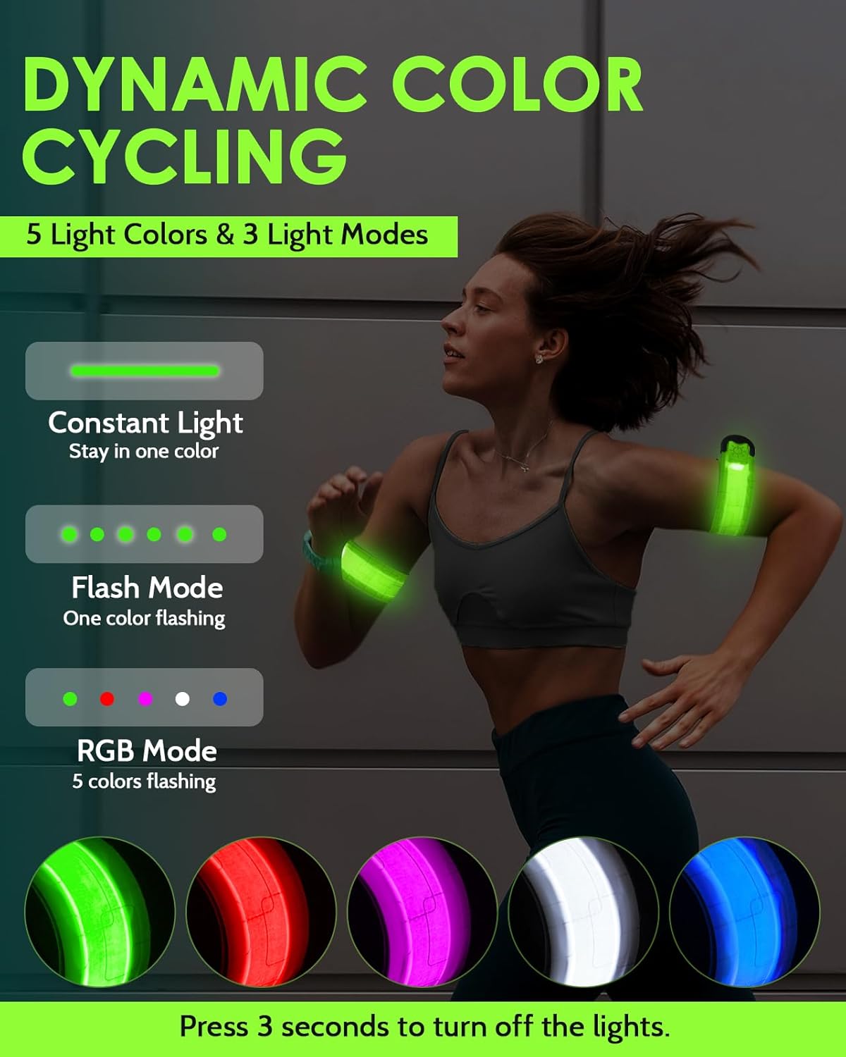 Rechargeable LED Armband 2-Pack, High Visibility Reflective Running Gear for Night Safety, 5 Colors & 3 Modes Light Up Armbands for Night Walking, Cycling, Running Gift for Women Men，White
