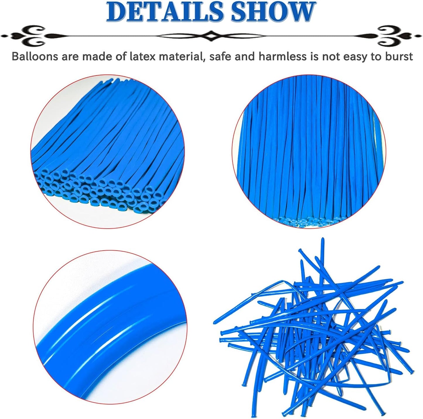 Blue Long Balloons Premium 260 Twisting Animals Magic Balloons for Birthday Kids Wedding Party Supply 100pcs