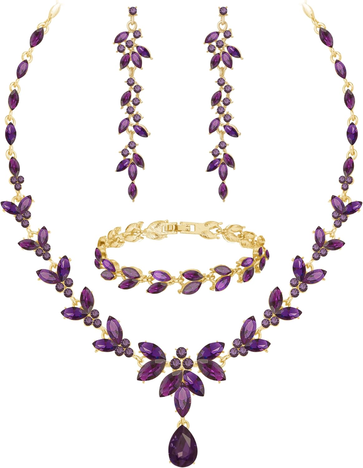 Wedding Jewelry Sets for Bride Bridesmaid Bridal Jewelry Set for Women Wedding Crystal Necklace Earrings Bracelet Set for Party Prom Jewelry