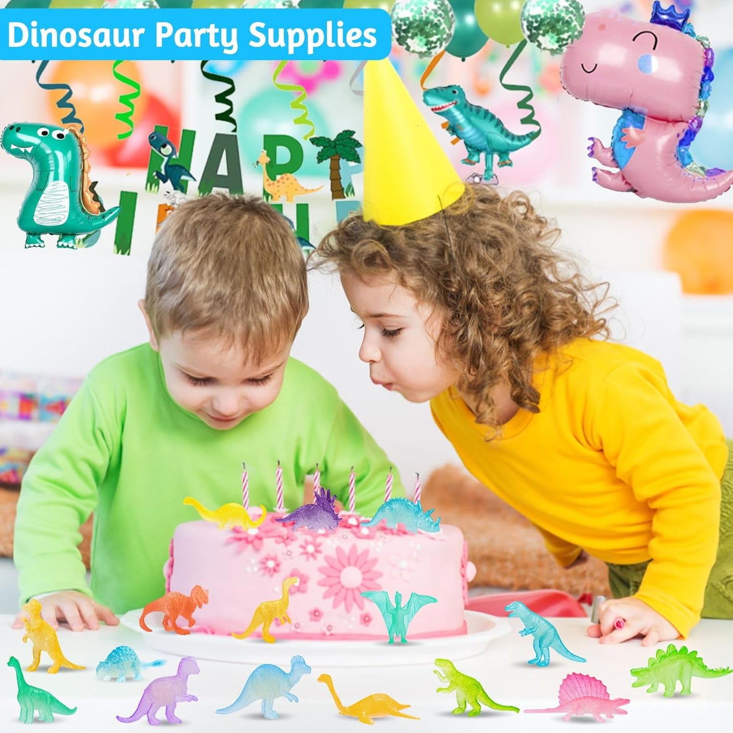 16PCS Glow in Dark Mini Dinosaur Figures for Kids Birthday Party Favors Supplies Dino Cupcake Topper Decoration Goodie Treat Bag Stuffers Pinata Fillers Treasure Carnival Prizes Small Bulk Toy Trinket