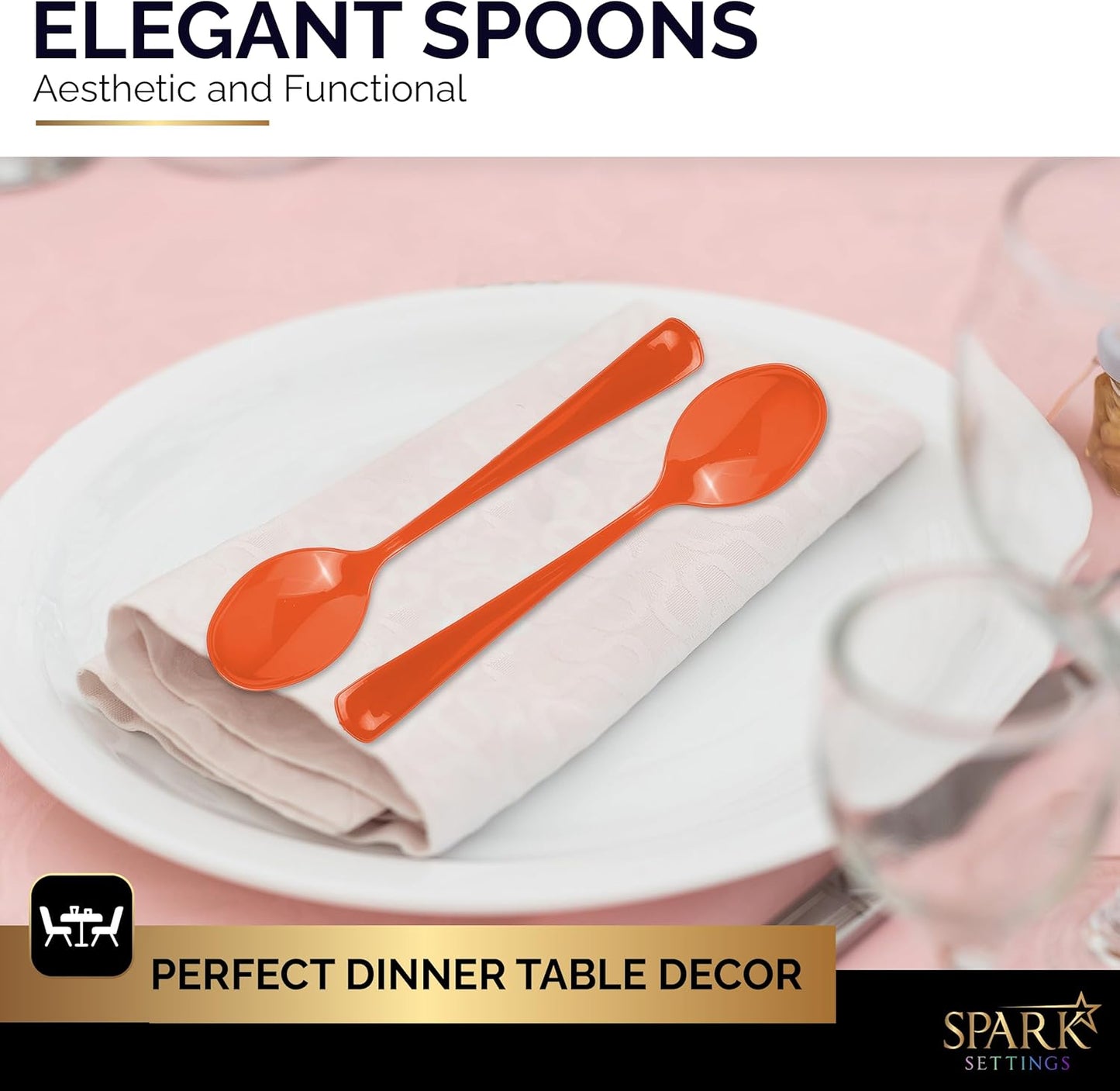 Disposable Orange Plastic Spoons - Heavy Duty, Ideal for Hot & Cold Food, Perfect for Home, Office, School, Parties & Weddings - 50 Pack