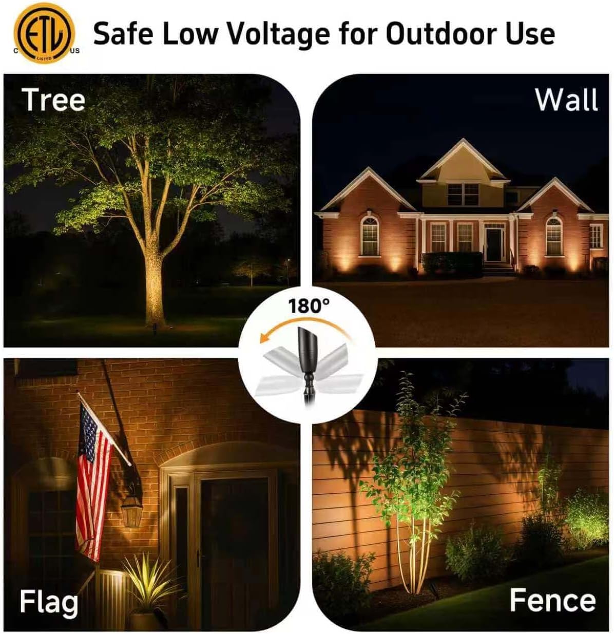 Gardenreet Low Voltage Spot Lights - Black Solid Brass Landscape Spotlight Wired, 12V Outdoor LED Bullet Uplights, Waterproof Electric for Patio Wall with 2700K Warm White MR16 Bulb (6 Pack)