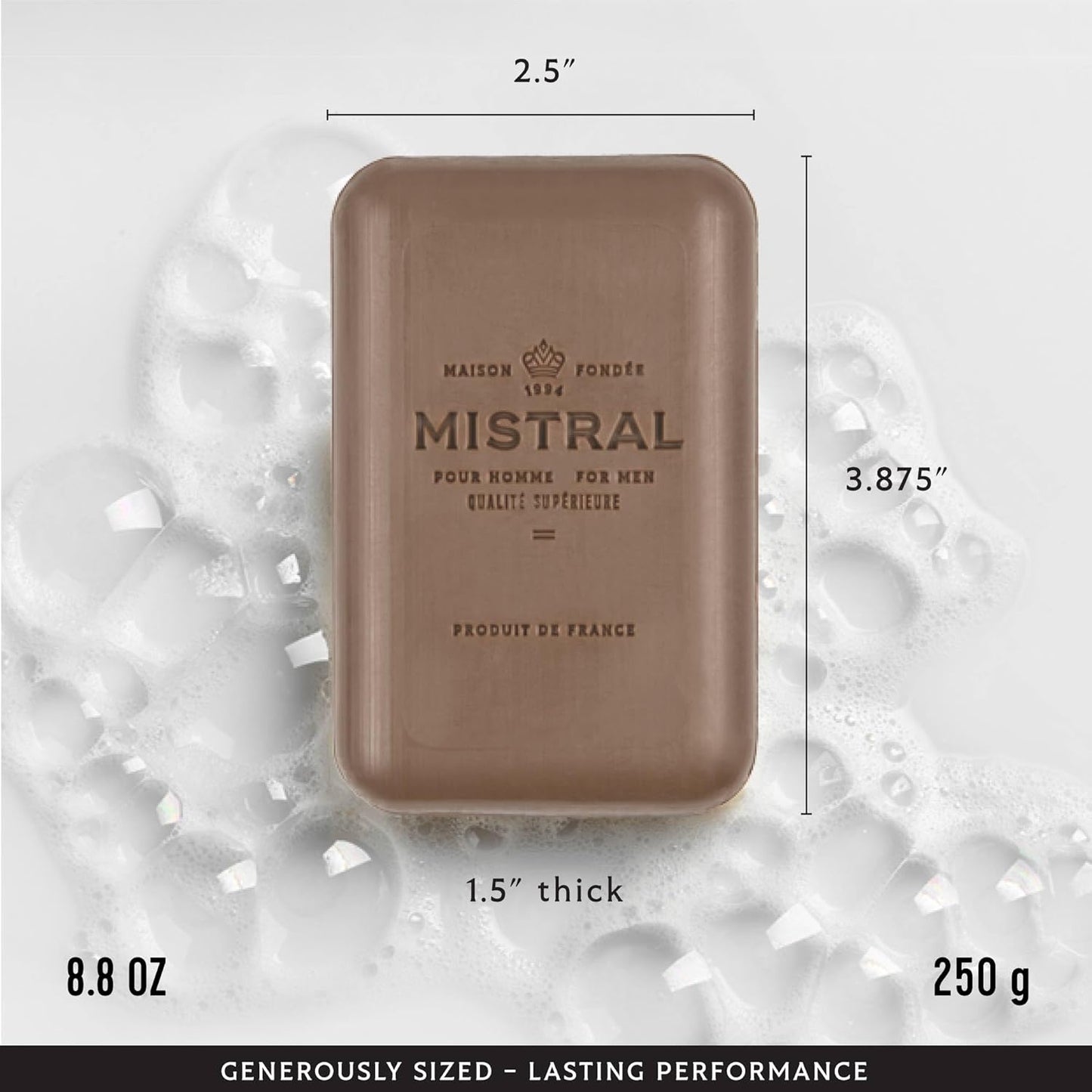 Mistral Teak Wood Luxury Bar Soap for Men | Men’s Natural Soap Bar | Paraben, Phthalates Free | Moisturizing & Triple-Milled Natural Soap for Men - Made in France | Large, 8.8 oz