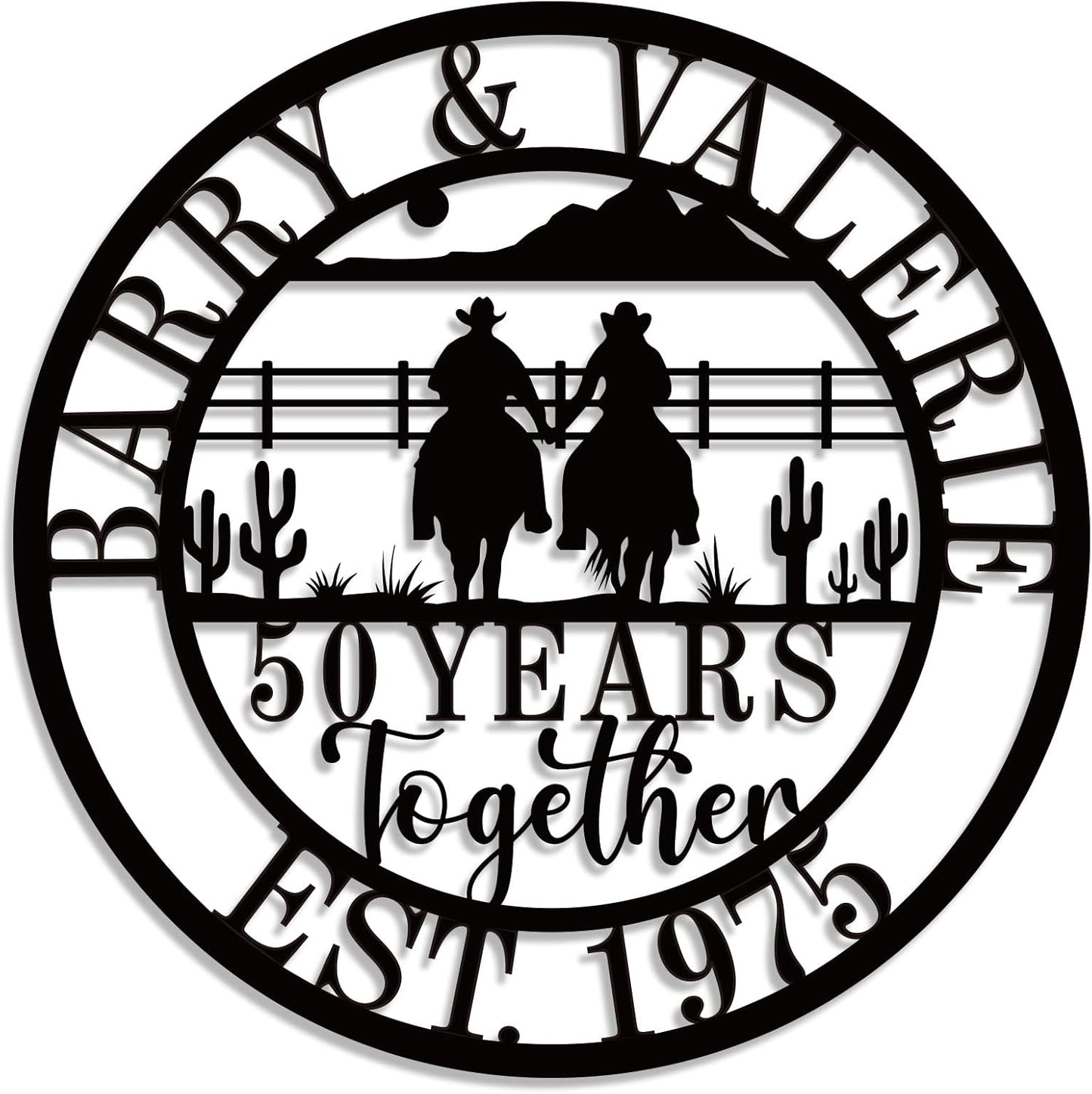 Personalized 50th/60th/25th/30th/40th/10th Anniversary Wedding Gifts for Couple Parents, Customized Cowboy and Cowgirl Couple Sign, Personalized Cowboy Name Sign, Cowboy Home Decor, Birthday Gift