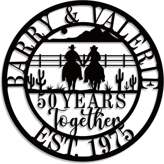 Personalized 50th/60th/25th/30th/40th/10th Anniversary Wedding Gifts for Couple Parents, Customized Cowboy and Cowgirl Couple Sign, Personalized Cowboy Name Sign, Cowboy Home Decor, Birthday Gift