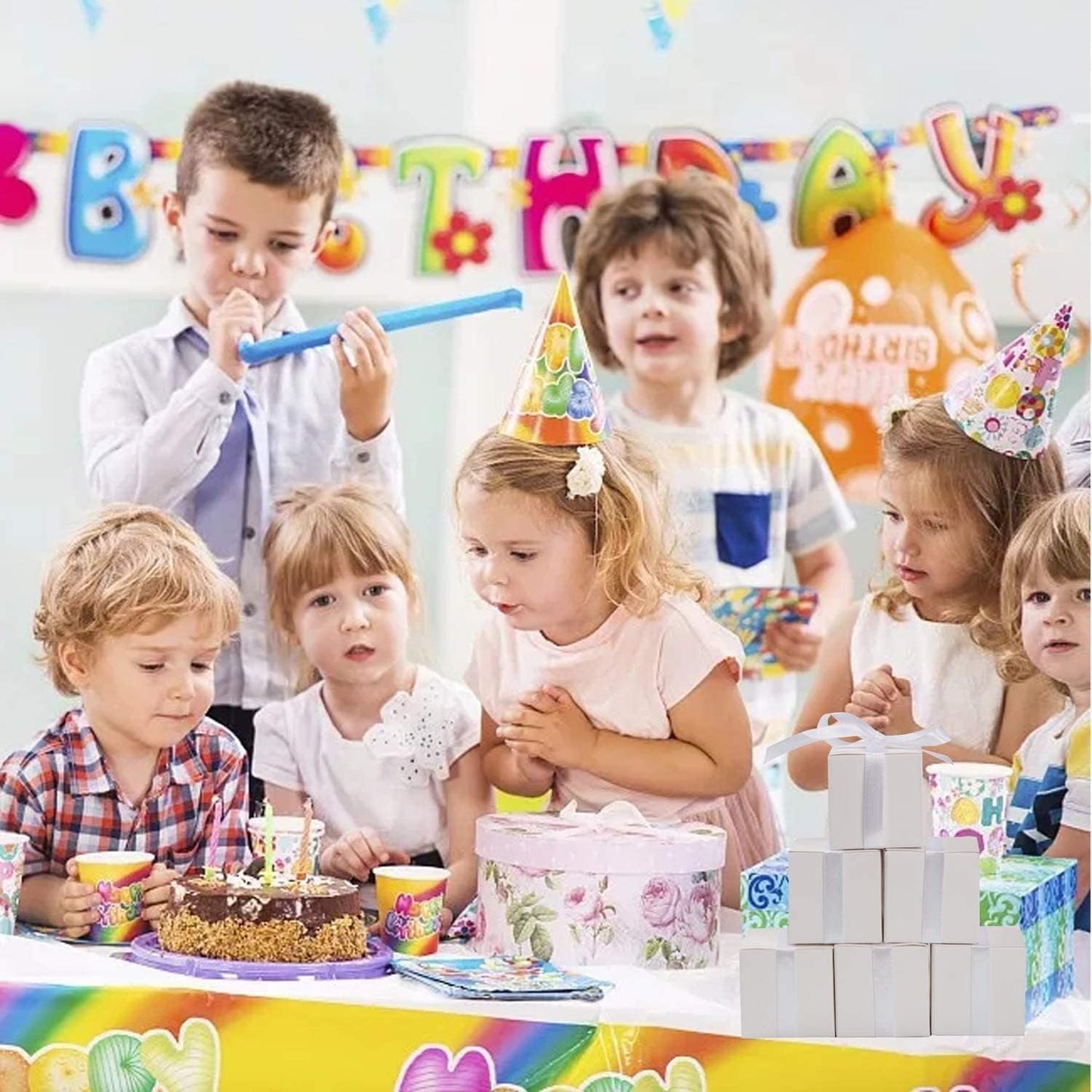 COTOPHER 25pcs Wedding Favor Boxes, Paper Gift Boxes 3x3x3 Inches Small Gift Boxes with Ribbons for Gifts, Crafting, Cupcake, Candy, Bridesmaid Proposal