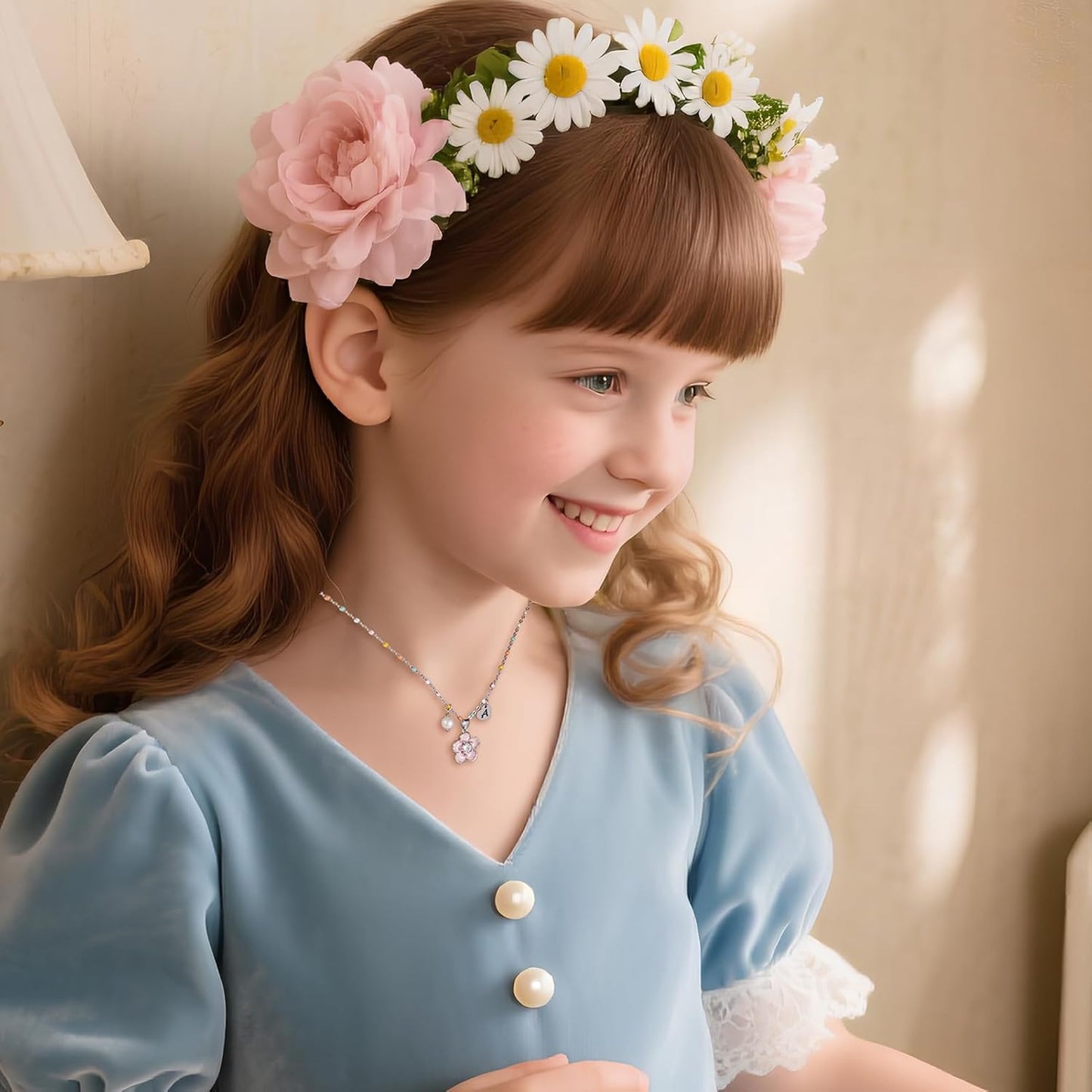 DS Flower Girl Necklace Gifts |Heart Initial Letter Flower Necklaces with Pearl Charm for Women | Personalized Wedding Proposal Bridal Shower Party Jewelry Gift | 18K Gold Plated Stainless Steel