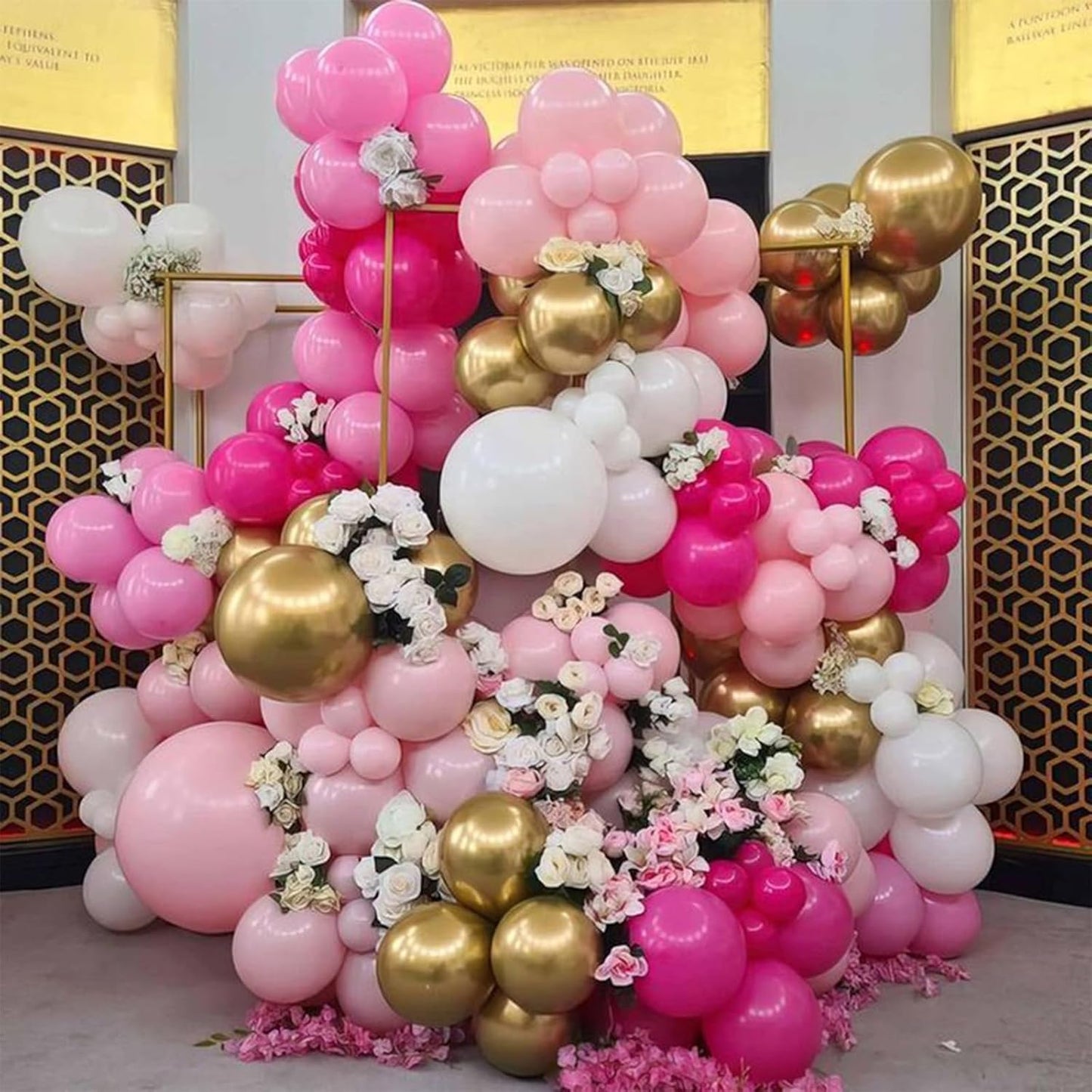 Pink and Gold Balloons Set, 60 PCS 12 Inch Princess Balloons Pastel Hot Pink White Metallic Gold Latex Helium Balloon for Girls Women Birthday Wedding Bridal Baby Shower Anniversary Party Decorations