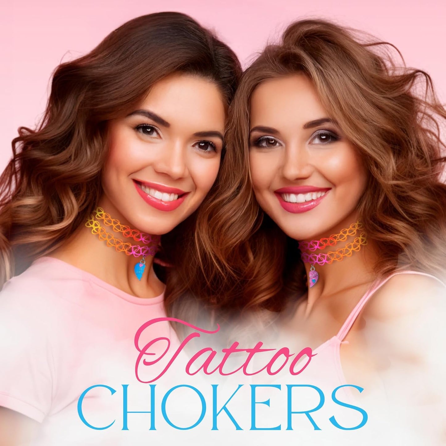 BodyJ4You 12PC Tattoo Choker Necklace - 90s Accessories 2000s Jewelry Y2K Fashion Vintage Trendy - Rainbow Goth Black Pink Green Blue White - Adjustable Stretchy Elastic Necklace Summer Vacation Set