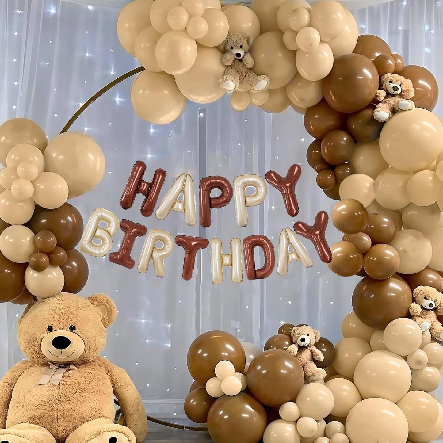 Beige Brown Happy Birthday Balloon Banner, 16 Inch Foil Mylar Cream Brown Happy Birthday Balloons Letters, Off White Birthday Sign, Neutral Tan Birthday Decorations