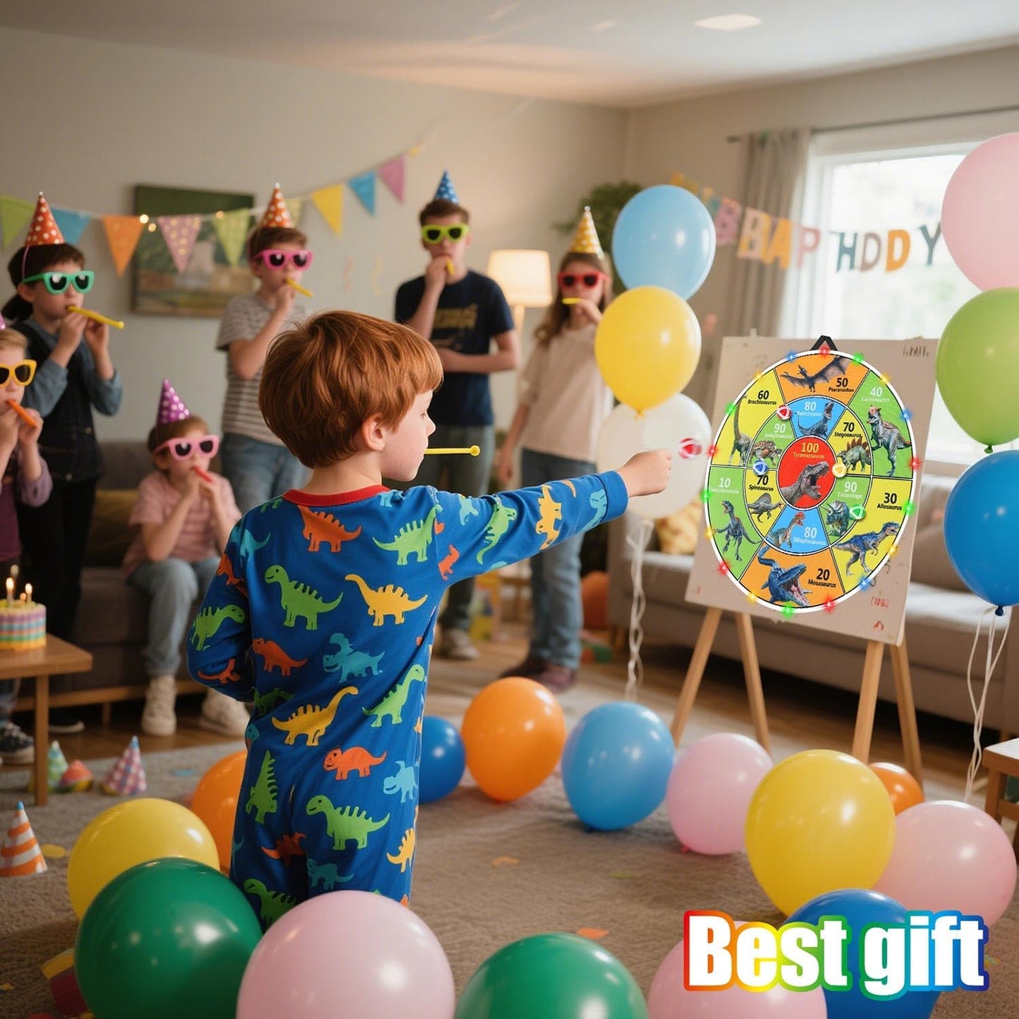 30 Inch LED Dart Board Kids Game,12PCS Sticky Balls,Indoor/Outdoor Sports Carnival Games Yard Party, Suitable for 3 4 5 6 7 8 9 10 Years Old Boys and Girls Birthday Gifts Dinosaur Toys