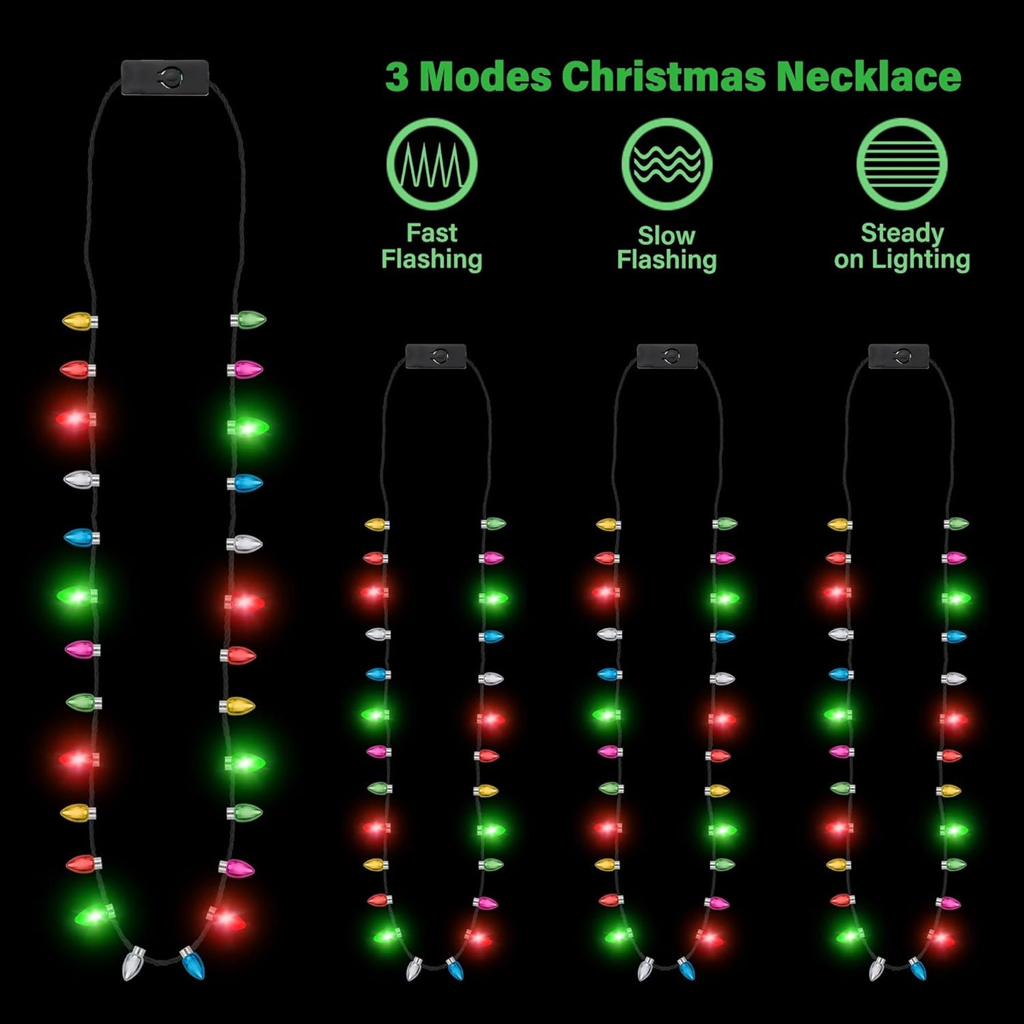 Christmas Party Favors, 6pcs Light up Christmas Necklace Bulk, Christmas Necklaces with 8 Colorful Glow Bulb, 3 Modes Lights Necklace for Xmas Gifts Ugly Sweater New Year Party Supplies Accessories