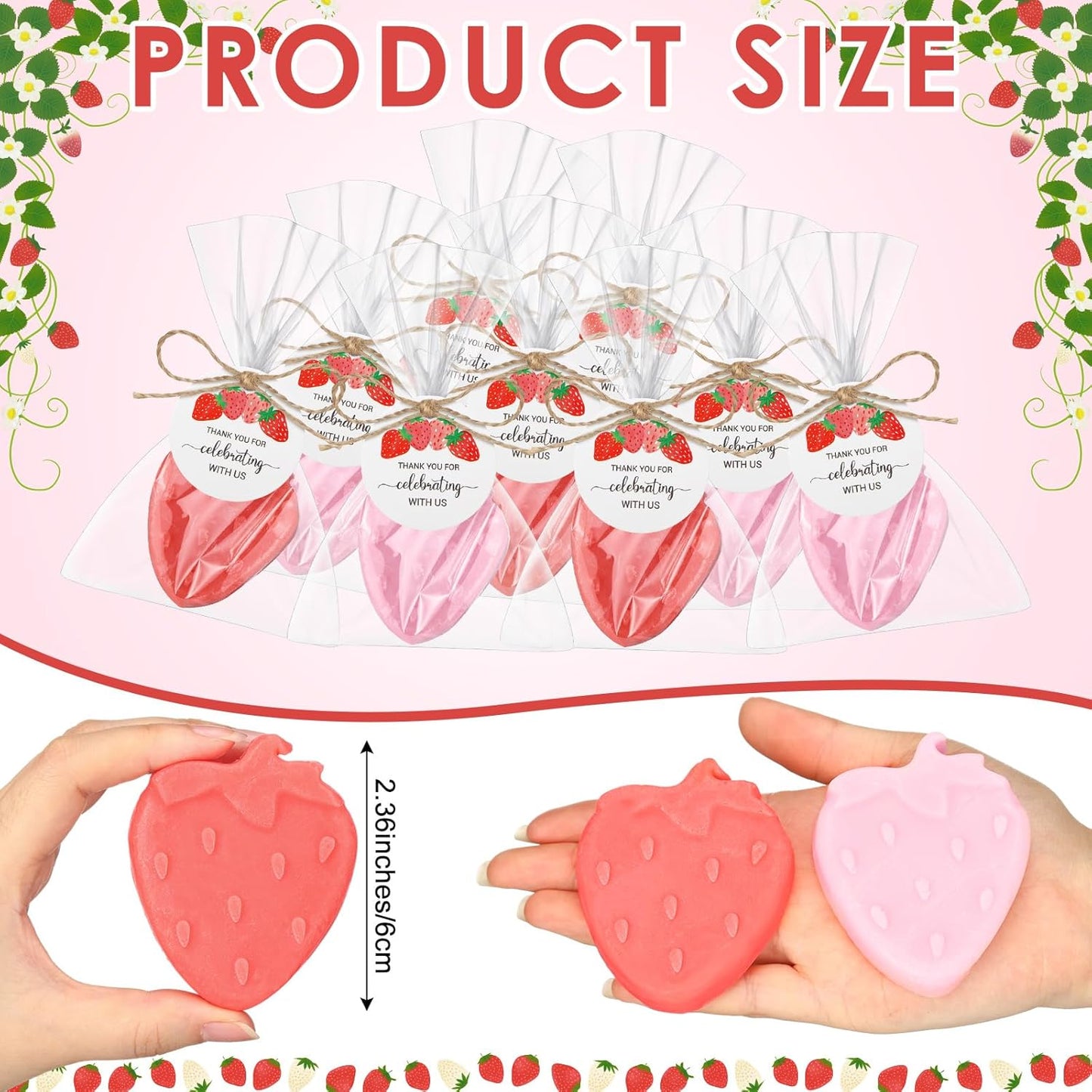 Leelosp 20 Sets Strawberry Soap Strawberry Baby Shower Favors Red and Pink Handmade Soaps with Thank You Tags Return Gift Bag for Guests Girl Gender Reveal Party Favor