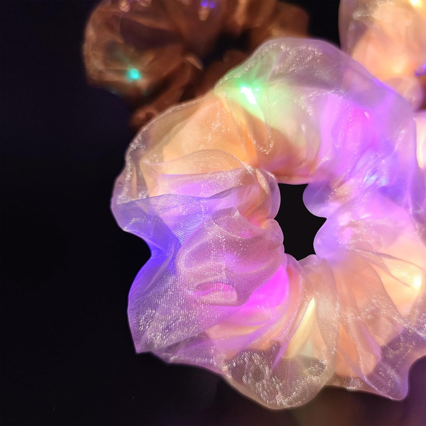 Light Up Scrunchies, Double-layer LED Scrunchy Hair Ties Glow in the Dark Party Supplies Glow Sticks Party Favor Festival Rave Accessories for Women Neon Party Gifts(9PCS-Pink Set)