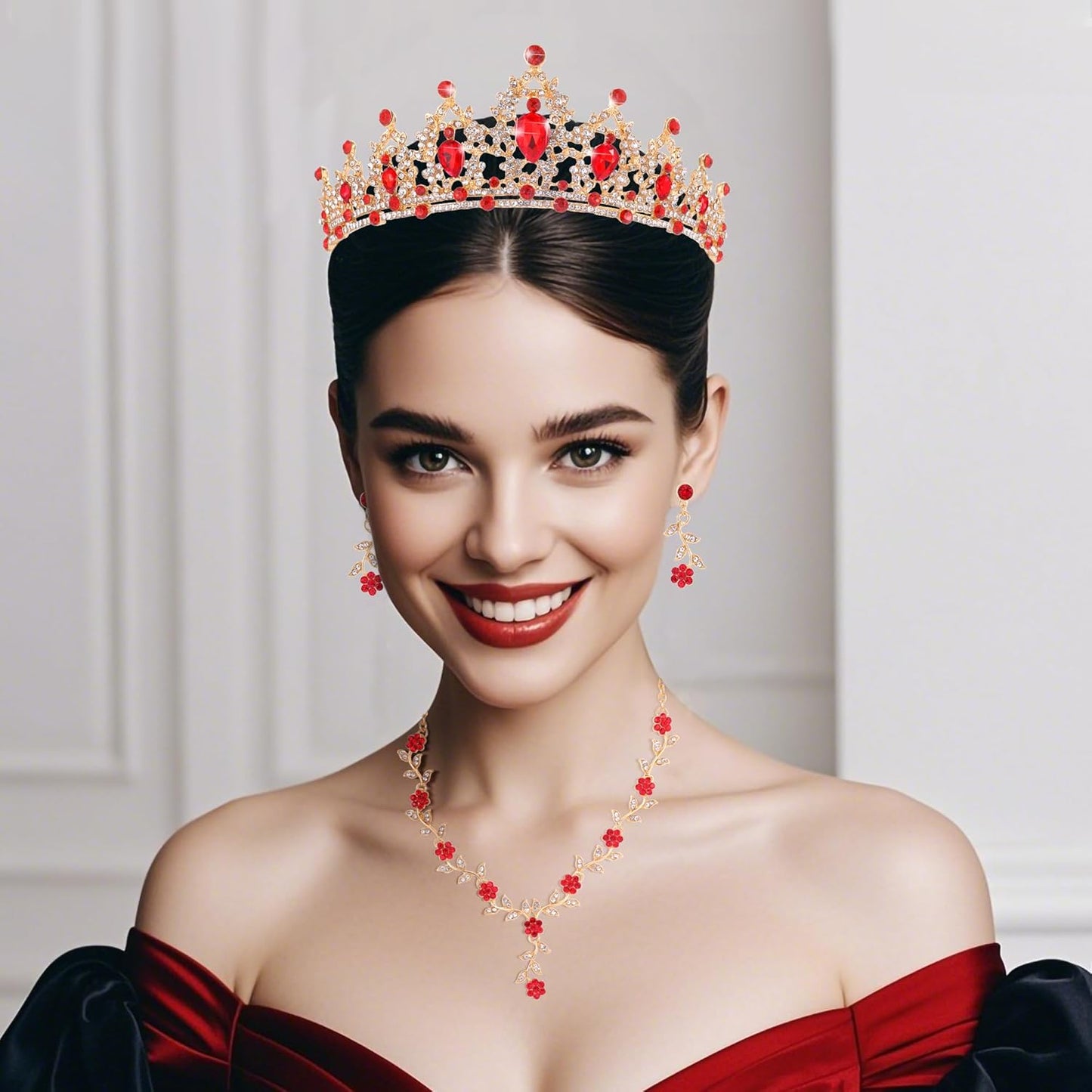 Kamirola Tiaras and Crowns for Women,Tiaras Earrings Necklace, Crystal Bridal Jewelry Set, Costume Party Halloween Prom Pageant Jewelry for Women(TR45)