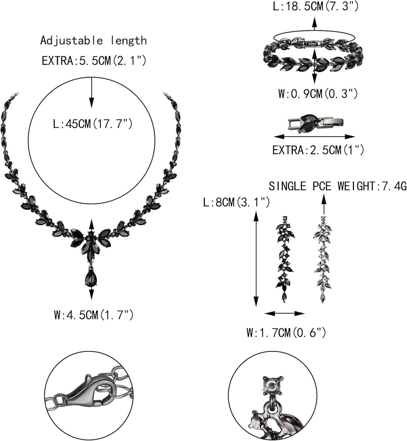 EVER FAITH Austrian Crystal Bridal Bridesmaid Jewelry Sets, Elegant Marquise Rhinestone Leaf Necklace Dangle Earrings Tennis Bracelet Set for Women