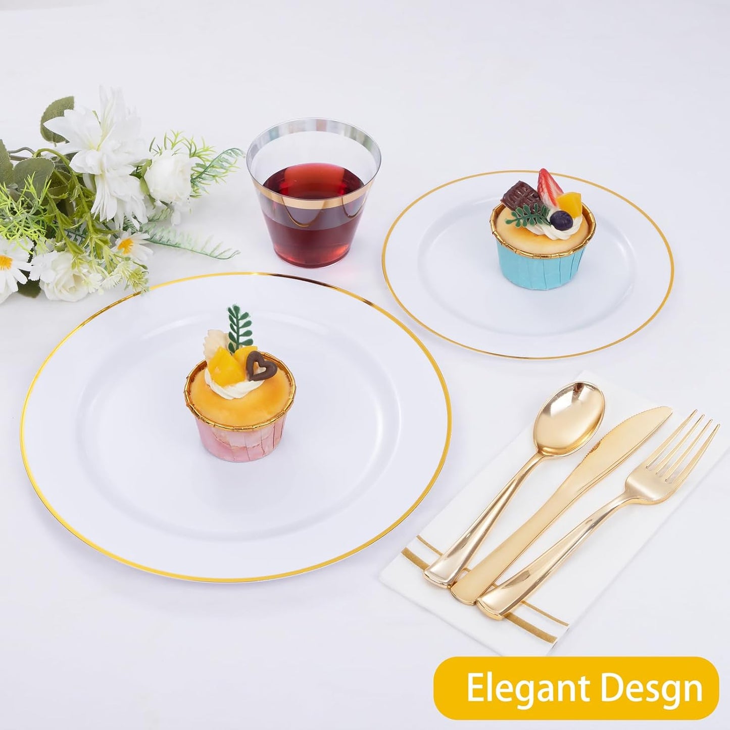 SUT 175 PCS Plastic Plates,Plates Disposable Heavy Duty for 25 Guests, Disposable Plates for Party, Plastic Disponsable plates including Party plates and Cups and Napkins Sets