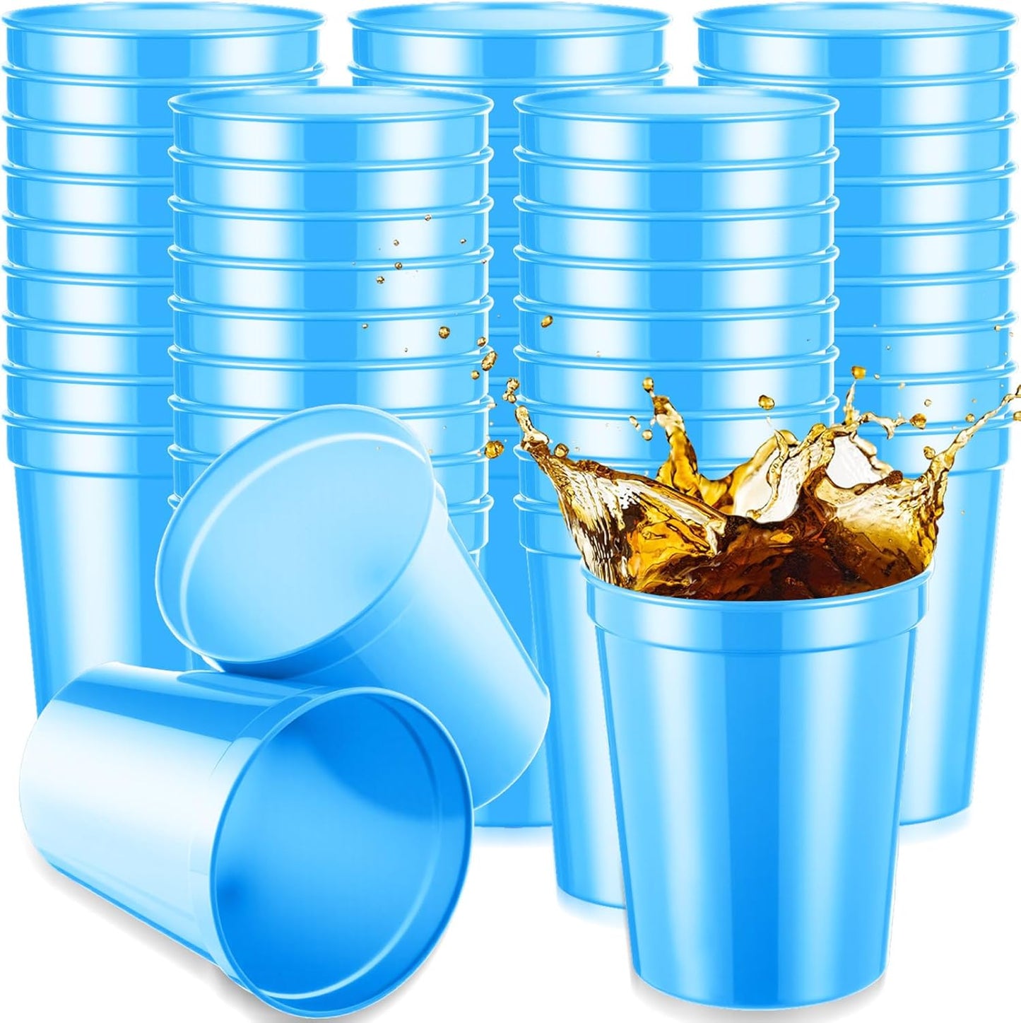 Yungyan 50 Pack 16oz Stadium Cups Reusable Plastic Cups Blank Drink Tumblers for Parties, Events, DIY Projects, 4.5 x 3.54 x 2.72 Inch (Light Blue)
