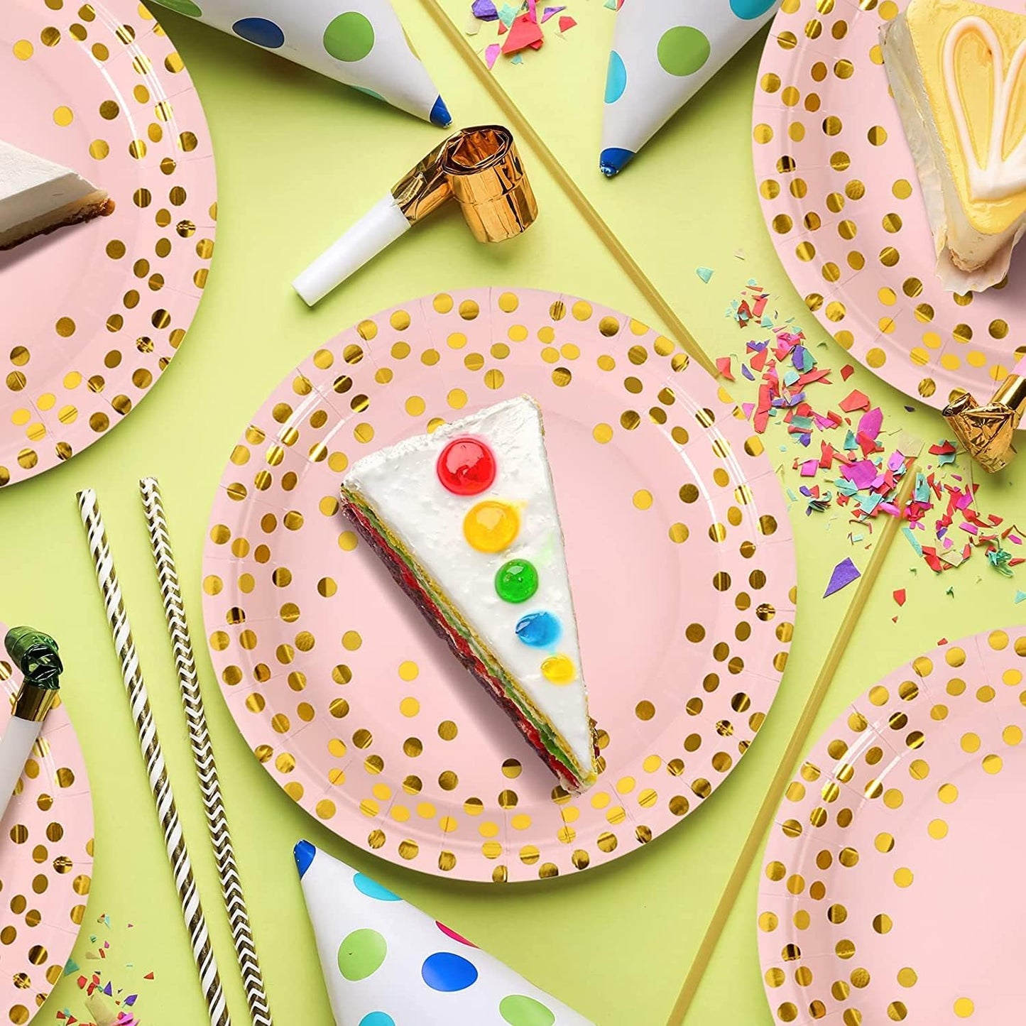 Pink and Gold Paper Plates-50 Pack- 25 * 7inch Paper Plates & 25 * 6.5inch Napkins,Pink Gold Plates and Napkins Party Supplies for Birthdays Receptions and All Occasions