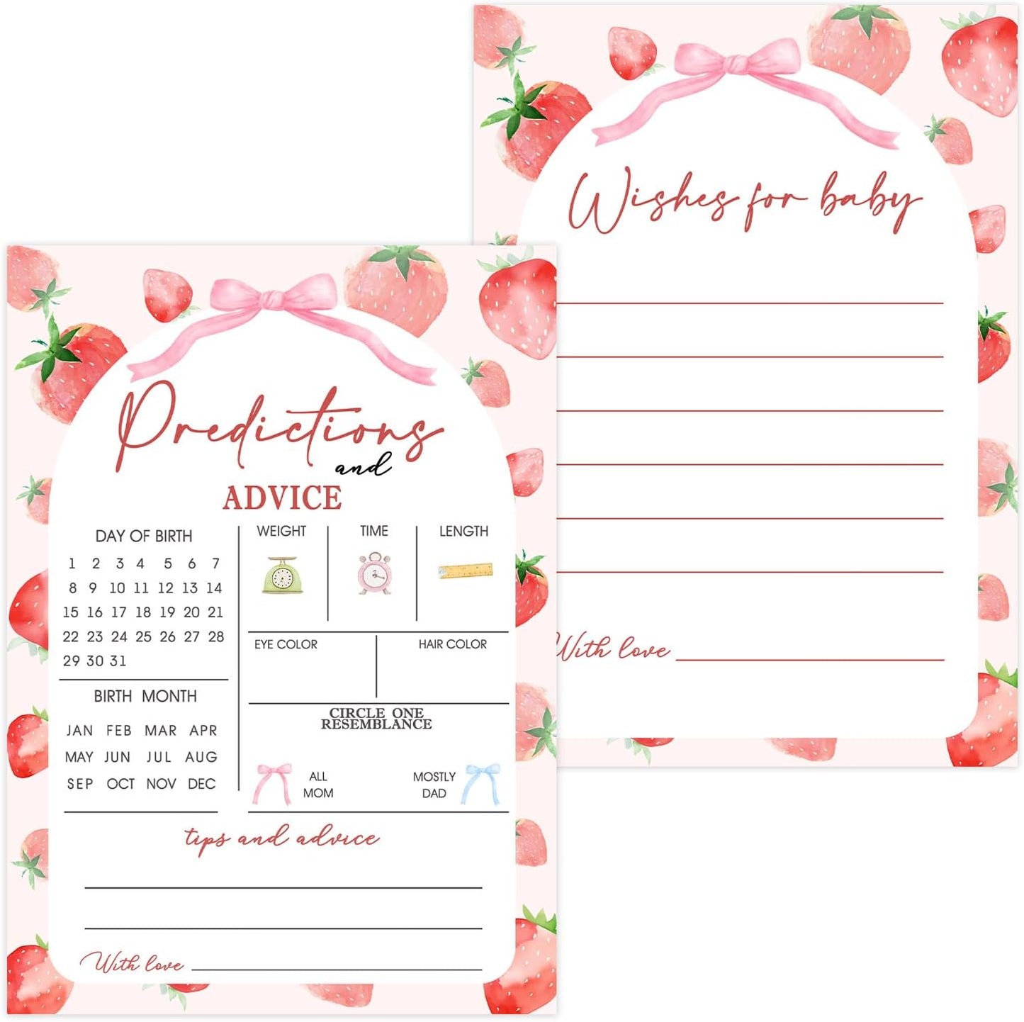 30 Pack Strawberry Baby Shower Games, Strawberry Babies Predictions & Advice Cards for Baby Shower Game Activity, Predictions Cards for Guest Sharing Wishes, Advice for New Parents to Be 5 x 7 Inch