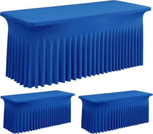 Leegleri 2 Pack Royal Blue Fitted Table Clothes for 6 Foot Rectangle Tables, Wrinkle Free 6ft Table Cover, Spandex Table Skirt for Banquet Weddings Parties