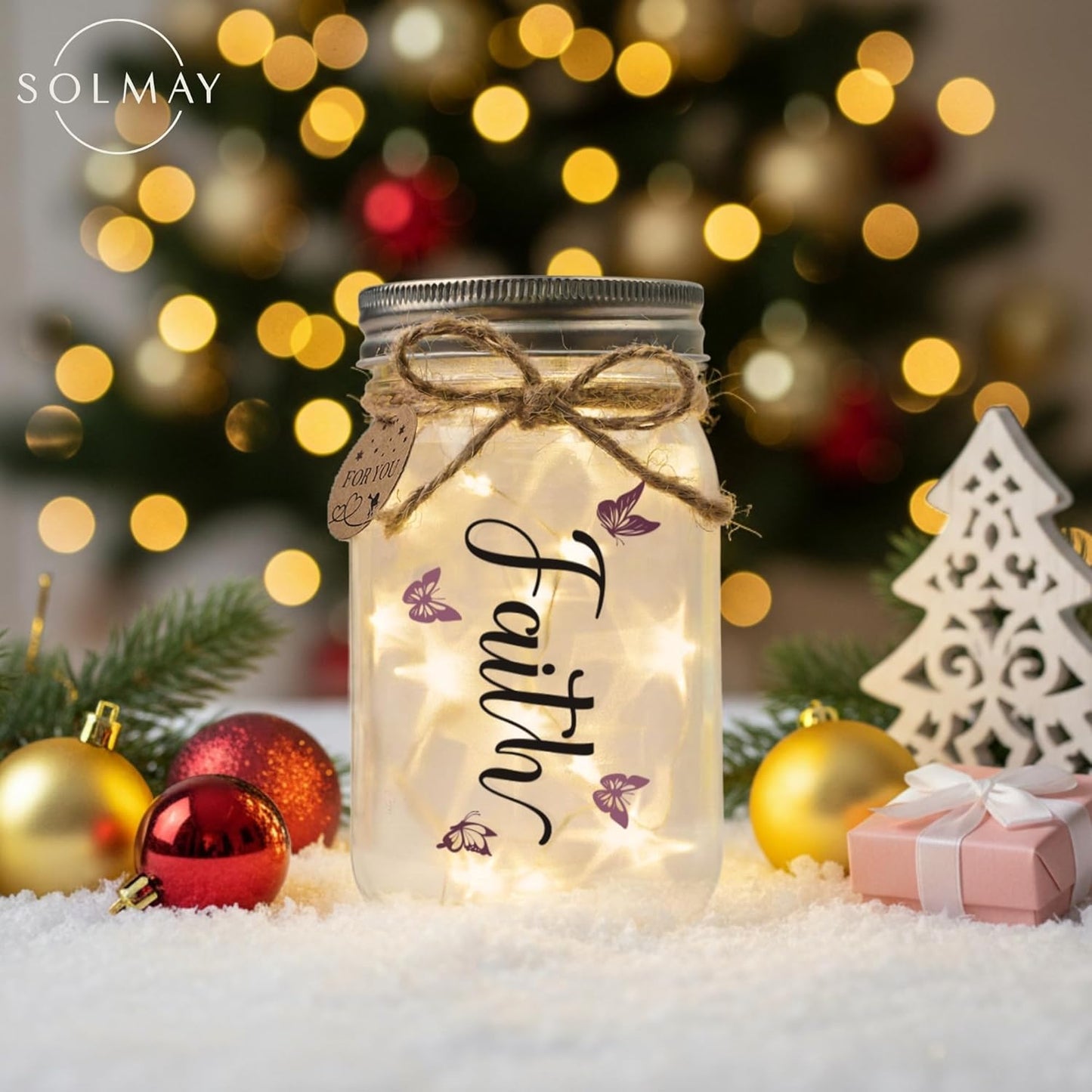 SOLMAY Birthday Gifts for Women – Christian Inspirational Mason Jar Night Light with Bible Verse Quotes – Thanksgiving & Christmas Gifts for Women – Friendship & Gratitude Jar for Mom Best Friend