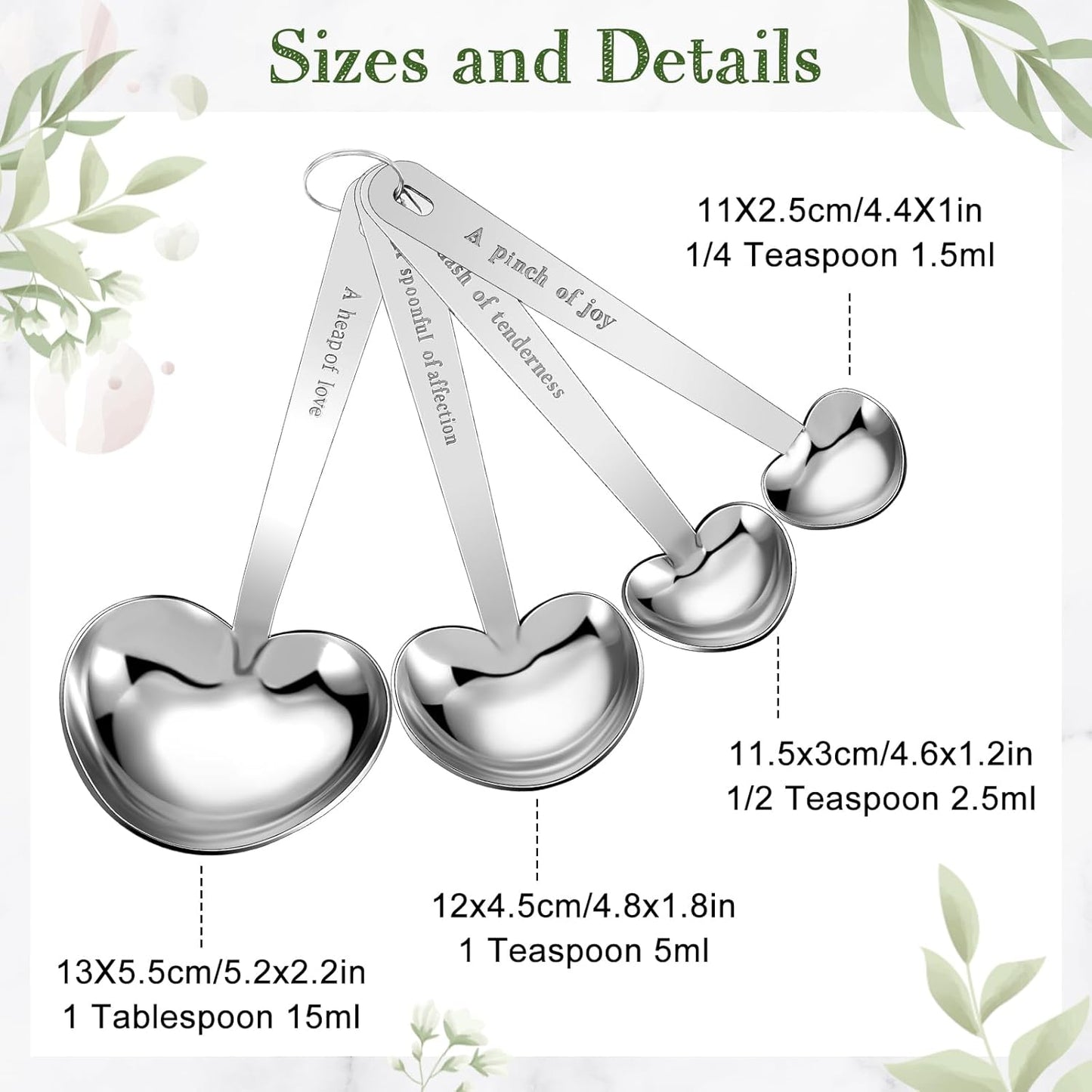 Umigy 100 Set Heart Shaped Measuring Spoon Tea Spoons Wedding Baby Shower Favors for Guests Set Heart Shape Drawstring Organza Bag Gift Tag Rope for Wedding Bridal Shower Souvenir (Silver)