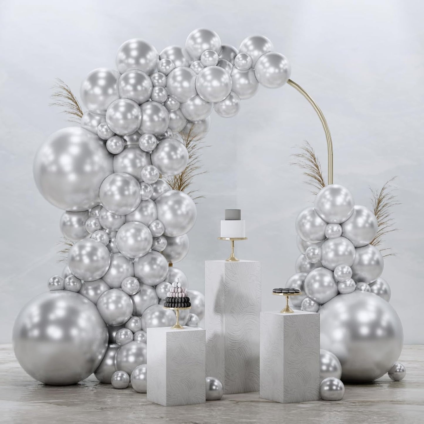 PartyWoo Metallic Silver Balloons 128 pcs Different Sizes Pack of 18 12 10 5 Inch Chrome Silver Balloon Arch Kit Garland for Graduation New Year Wedding Birthday Party Decorations Silver-G102