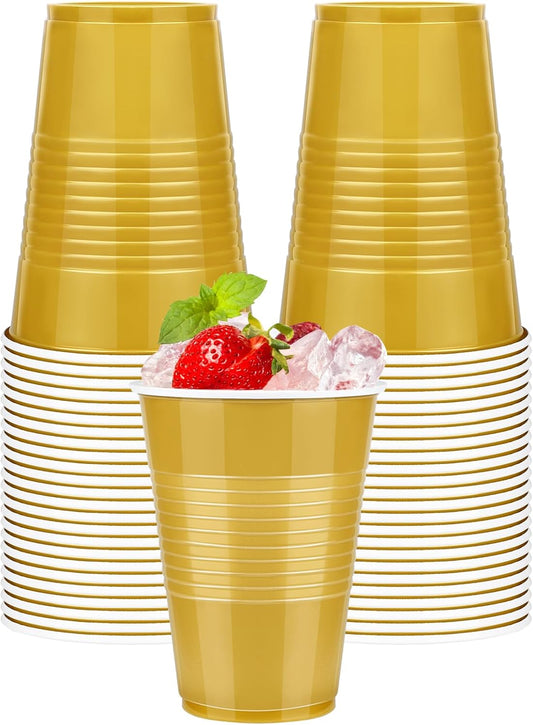 WYTAOHZL 50 Pack Gold Plastic Cups 16 OZ Gold Disposable Cups for Party Drinking Cup Disposable Cup for Wedding Parties Picnic