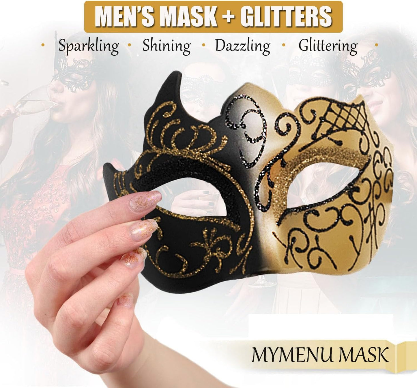 MYMENU Masquerade Mask for Women Couple Mardi Gras Mask for Men Venetian Halloween Mask for Party Prom Ball