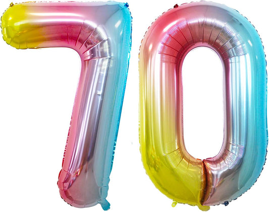 GOER Number 70 Balloons for 70th Birthday Party Decorations,42 Inch Jumbo Foil Helium Balloons for 70th Anniversary (Rainbow)