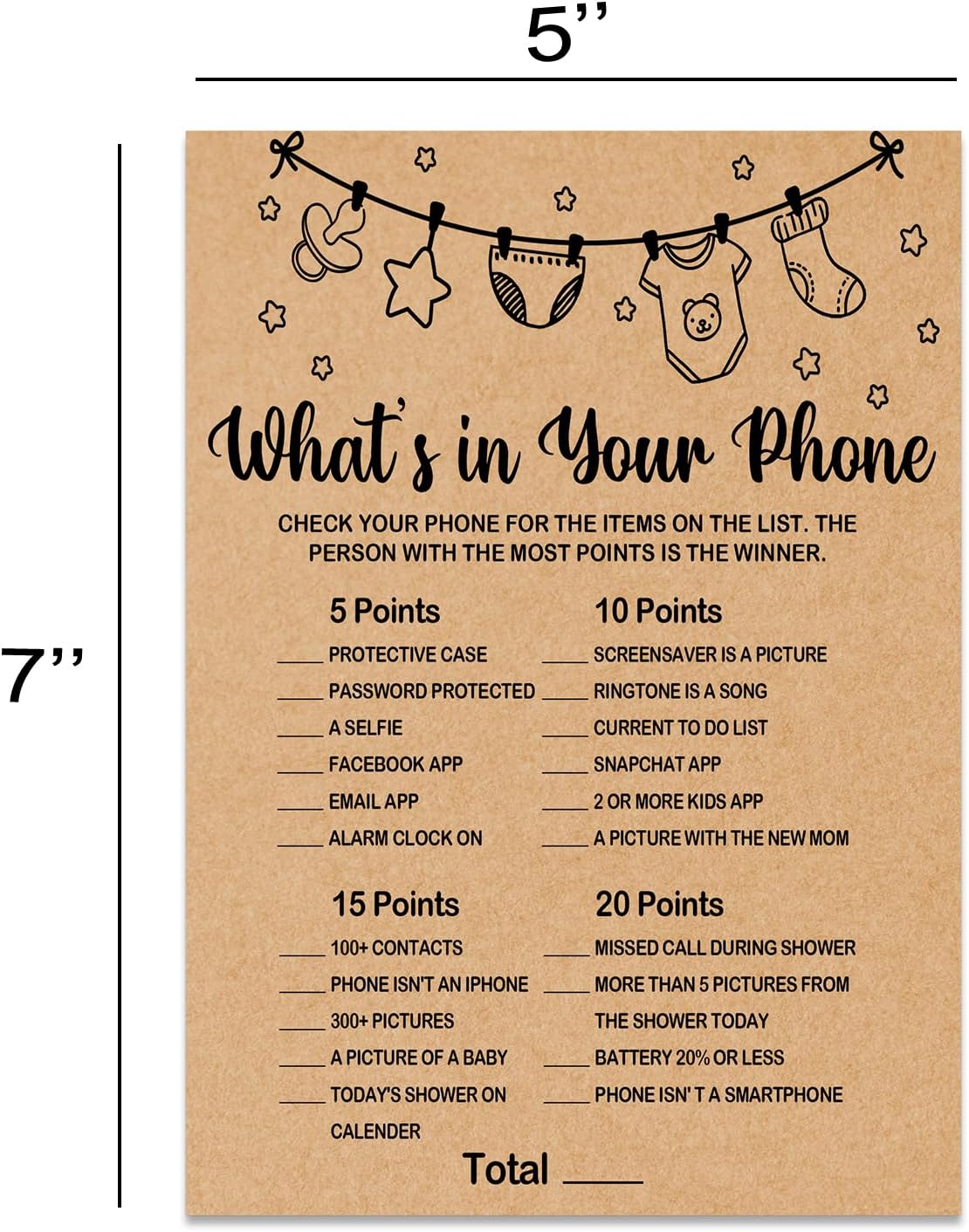 Baby Shower Game, What's in Your Phone, 30 Game Cards Included, Kraft