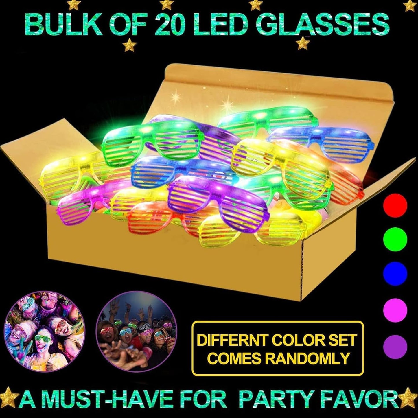 20 Pack LED Glasses Party Favors Light Up Glasses, Glow In The Dark Party Supplies Accessories for Adult, Glasses Neon Sunglasses Birthday Wedding Pool Helloween Back to School Party Favors