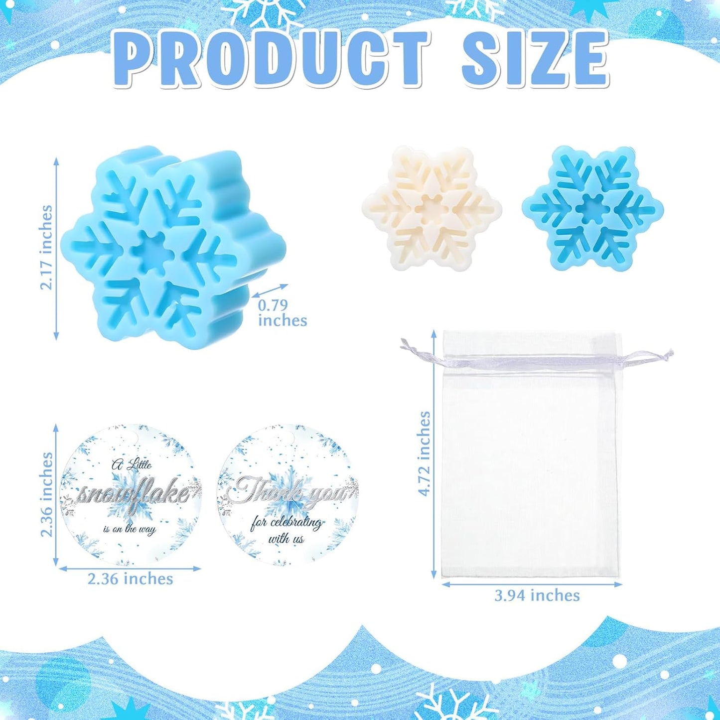 30 Sets Little Snowflake Baby Shower Soap Favors for Guests Christmas Snowflake Soaps Handmade Scented Winter Baby Shower Favor with Thank You Cards Organza Bags for Gender Reveal Return Gifts