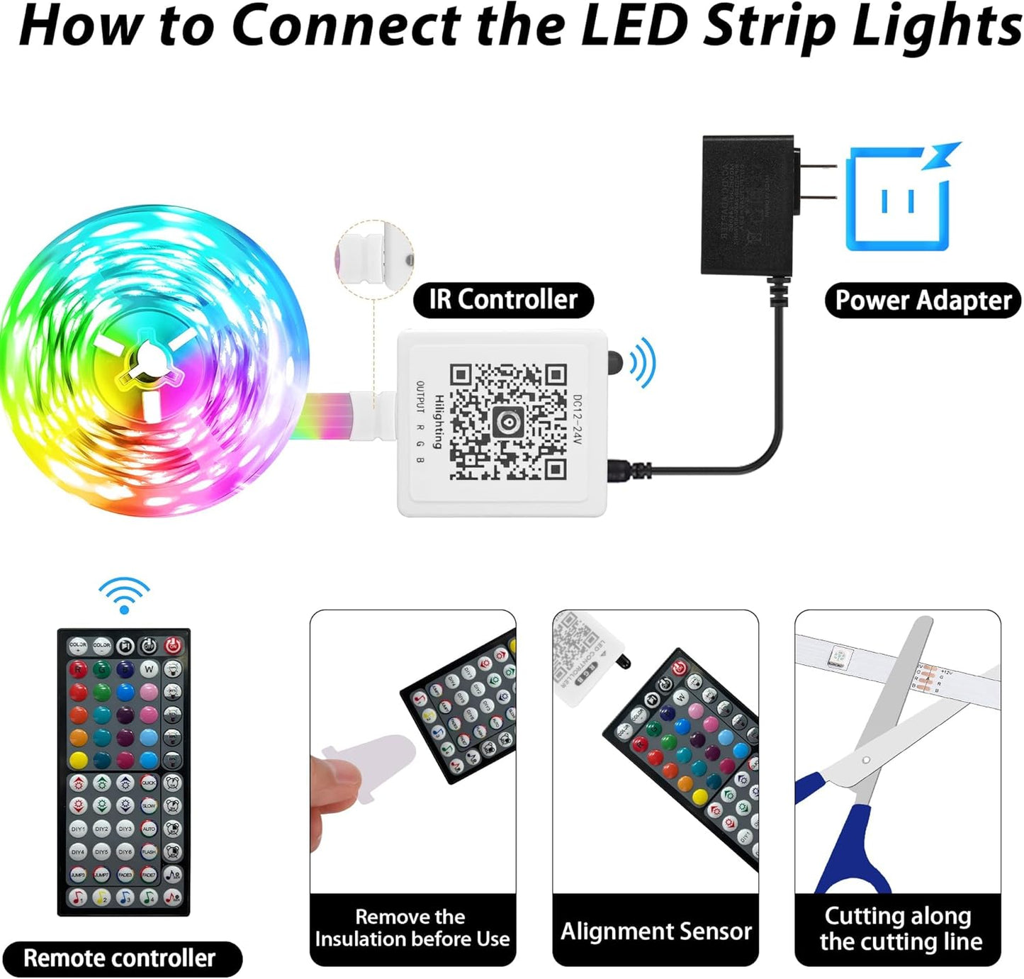 65.6FT Led Lights for Bedroom, Color Changing RGB Led Strip Lights Indoor, Music Sync Led Light Strip with Remote and App Control, DIY Led lights for Room Home Decor Ambient Lighting (1*65.6FT)
