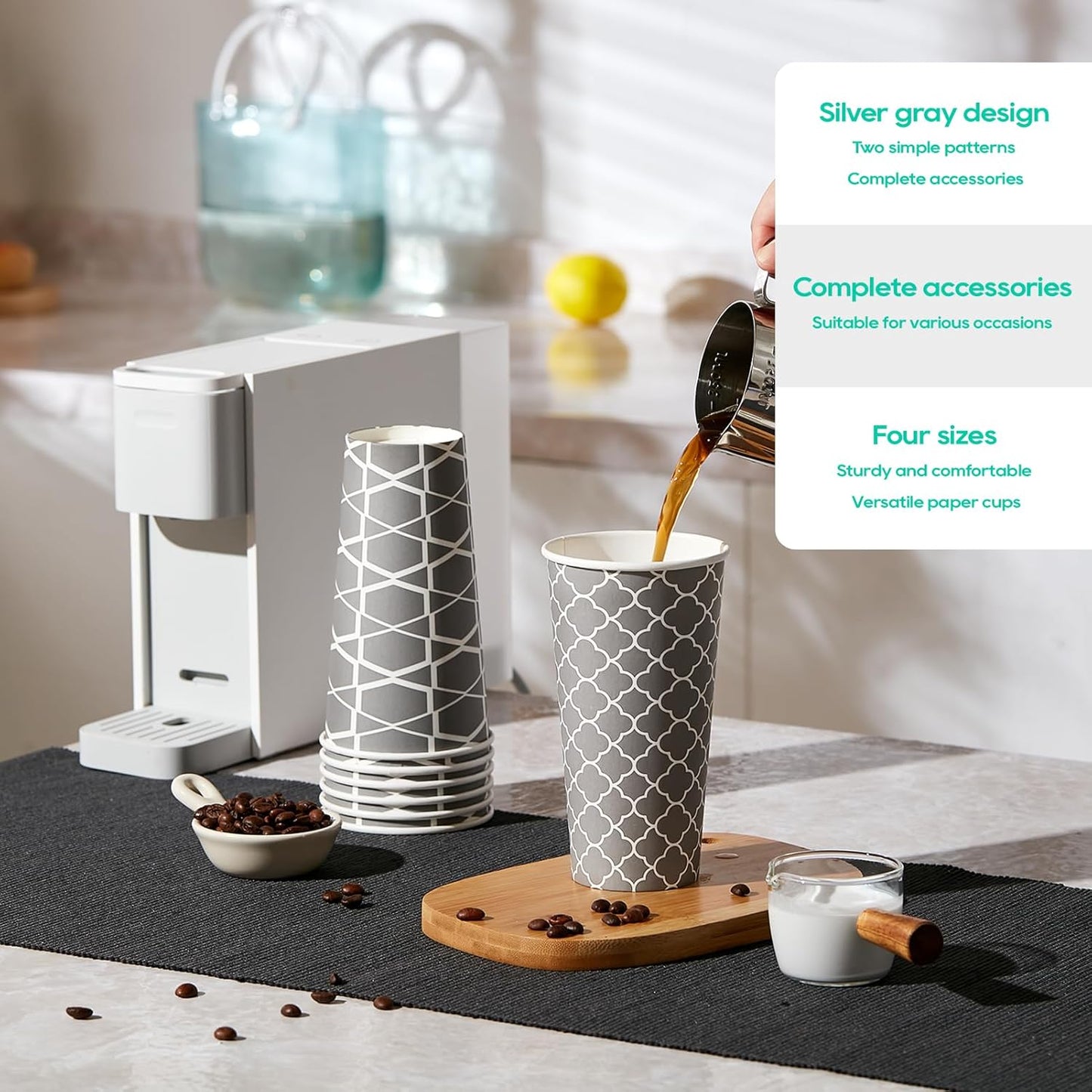 JOLLY PARTY [100 Sets] 16 oz Paper Coffee Cups, Disposable Coffee Cups with Lids, Sleeves and Straws, Hot Cold Beverage Drinking Cup for Water, Coffee or Tea, To-Go Cup Suitable for Office and Travel