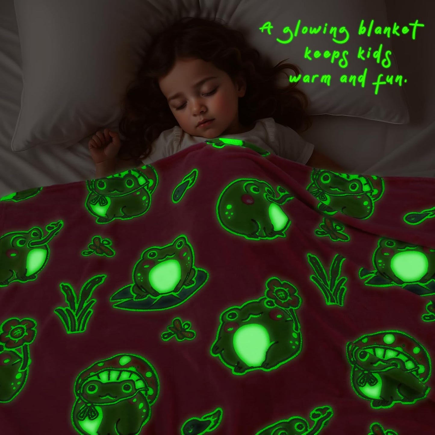 Frog Gifts Toys for Girls Women - Glow in The Dark Kids Blankets for Girls Soft Cozy Pink Frog Throw for Bedroom Decor Birthday Presents for Kids 50x60 Inch
