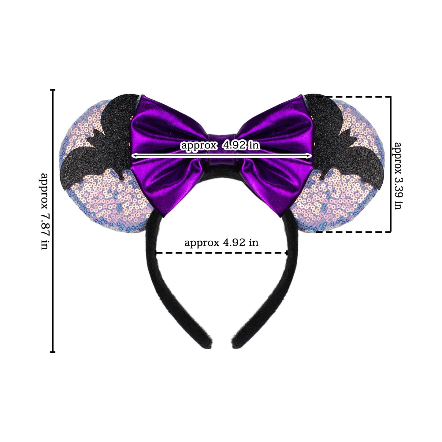 LED Mouse Ear Light Up Headband, Sequin Purple Bow Hairband, Flash Glowing Party Decoration Headwear Hair Accessories for Women Girls