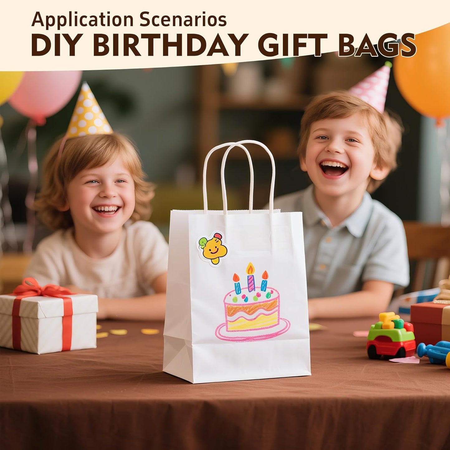 YEEHAW Medium Gift Bag, 50Pcs White Kraft Paper Bags with Handles, Eco-Friendly, Bulk Pack, 8''x4.5''x10.8'', Ideal for Wedding, Birthday, Party Favors, Holiday Gifts, Retail Bags