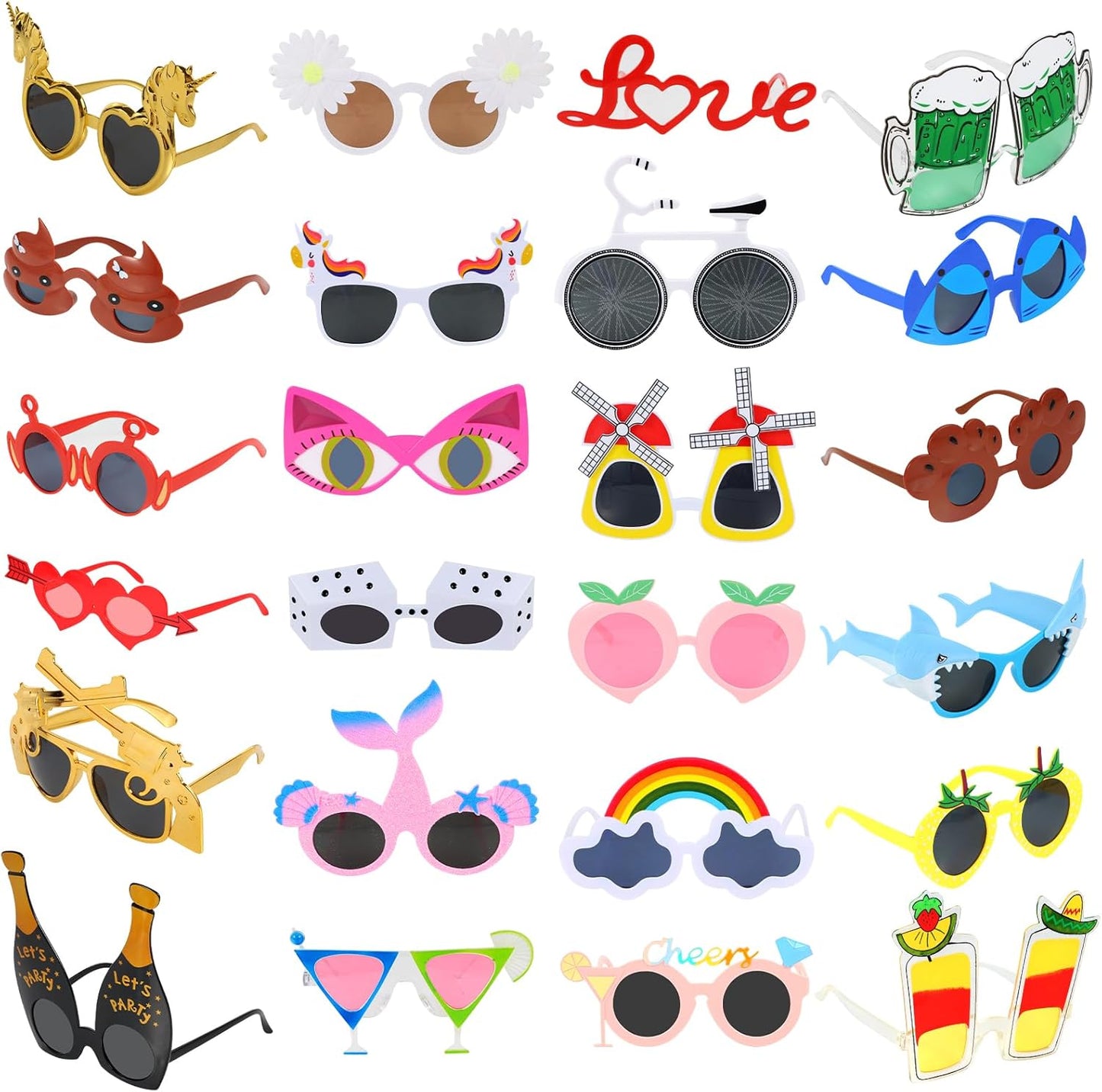 24PCS Funny Party Sunglasses, Crazy Photo Booth Props, Fun Novelty Glasses, Cool Shpaed Party Sunglasses, Cute Eyewear, Sunglasses Masks, Funny Photo Booth Props Glasses for Adults, Teens