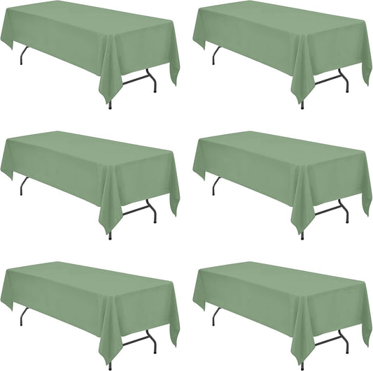 BRILLMAX 6 Pack Sage Green Tablecloths for 8 Foot Rectangle Tables 60 x 126 Inch - 8ft Rectangular Bulk Linen Polyester Fabric Washable Cloth Cover for Wedding Reception Banquet Birthday Party