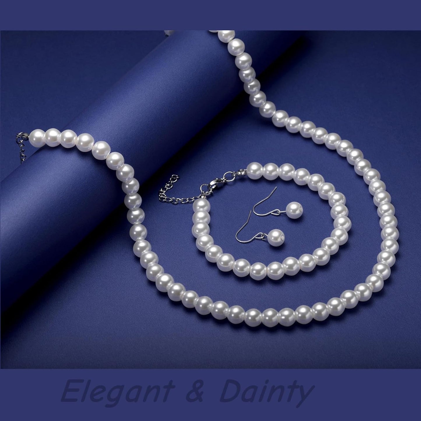 la luen Pearl Bride Wedding Jewelry Set Faux Pearls Crystal Rhinestone Necklace Earrings Bracelet Sets for Women Bridesmaid(3 PCS)