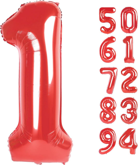 40 Inch Red 1 Balloon for First Birthday, Red One 1st Number Balloon Birthday Decorations for Red Party Supplies, Number 1 Balloon