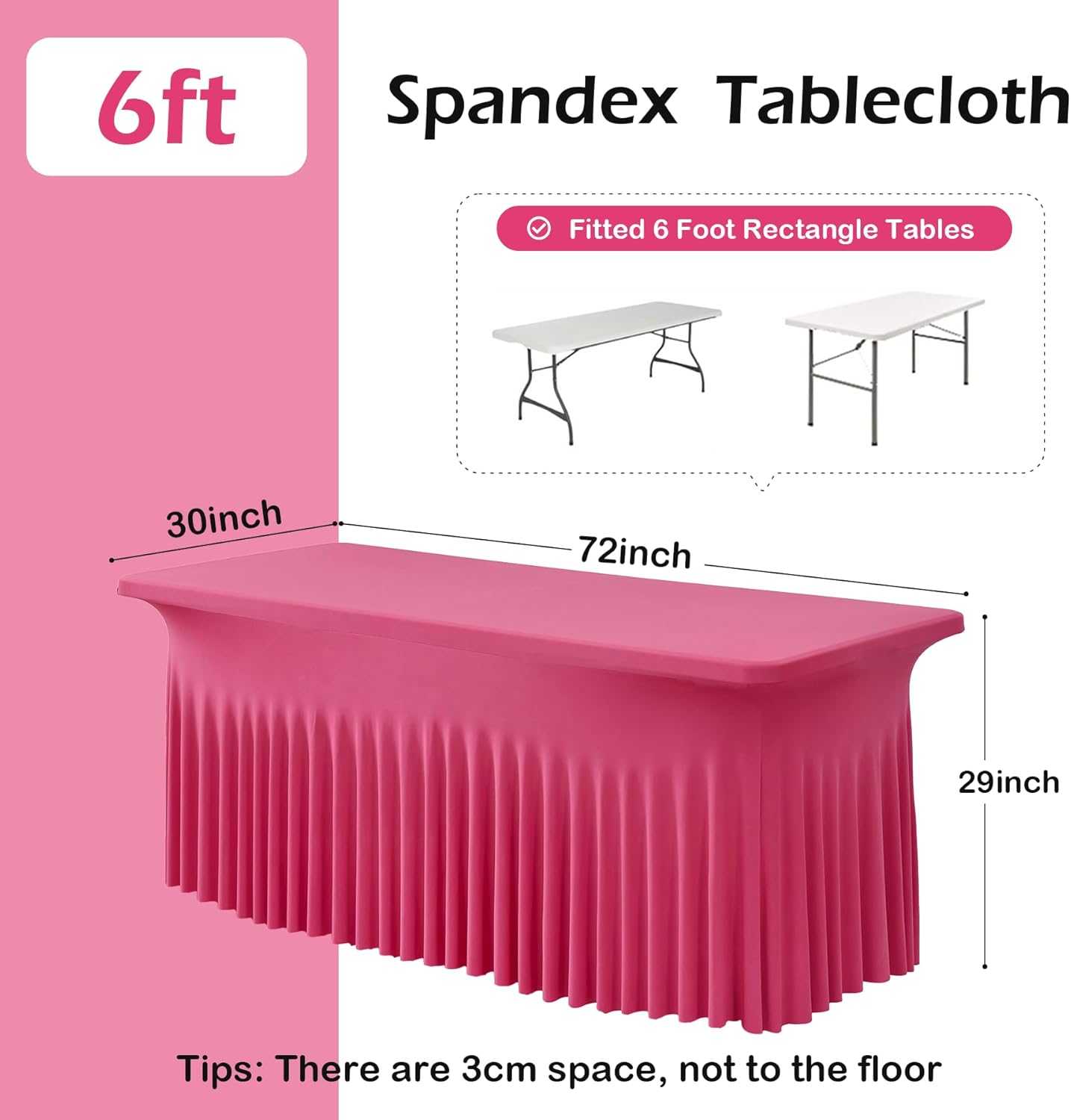 NSSONBEN 6 pk Hot Pink Spandex Tablecloth for 6 Foot Rectangle Tables, Wrinkle Free Fitted Spandex Table Covers 6ft Stretch Table Cloths with Ruffle Skirt for Parties Weddings Banquet Baby Shower