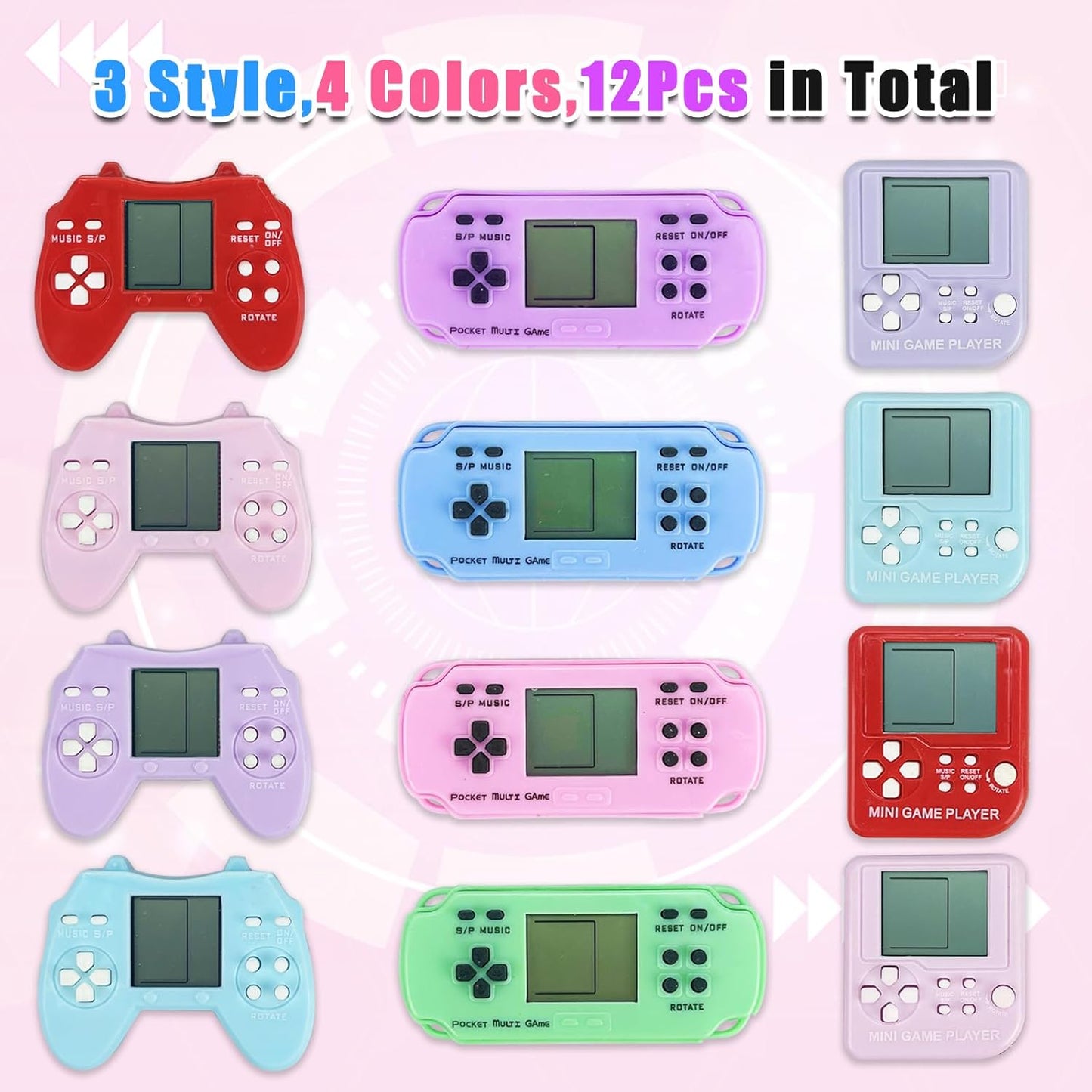 12 Pcs Video Game Party Favors, Mini Video Games Keychain, Gamer Birthday Party Decorations, Gamer Party Favors for Kids 8-12, Classroom Prizes, Goodies Bags Stuffer, Backpack-Macaron color