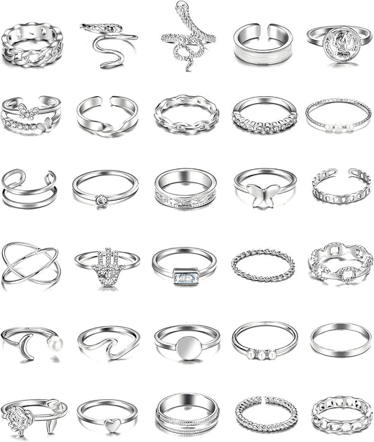 iF YOU 25 Pcs Gold Knuckle Ring Set for Women, Chunky Stackable Finger Midi Rings, Silver Simple Stacking Cute Rings Pack Trendy Stuff Jewelry Gift