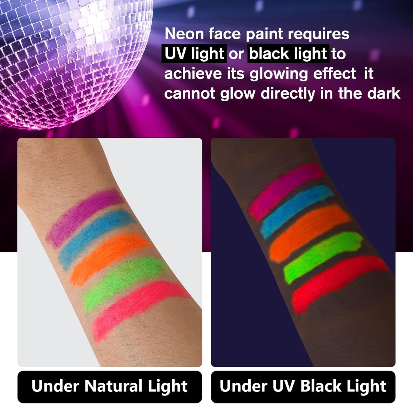 15PCS Glow Body & Face Paint,Glow in The Under UV Light or Black Light,Makeup Face Paint for Kids and Adults Halloween Club Birthday Party Masquerade,Neon Glow Party Supplies