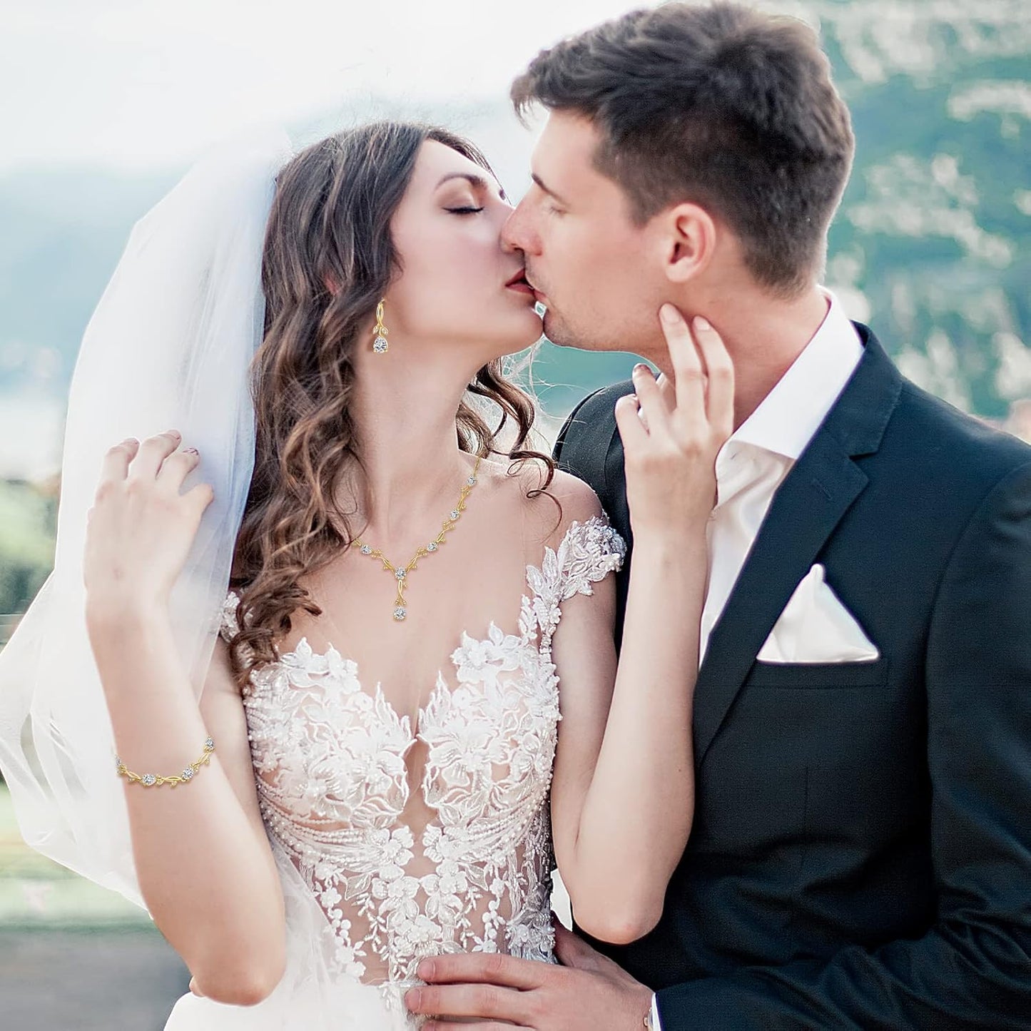 Wedding Silver Jewelry Set for Women Cubic Zirconia Necklace Earrings Bracelet Sets for Bride Wedding Costume Jewelry for Bridesmaid